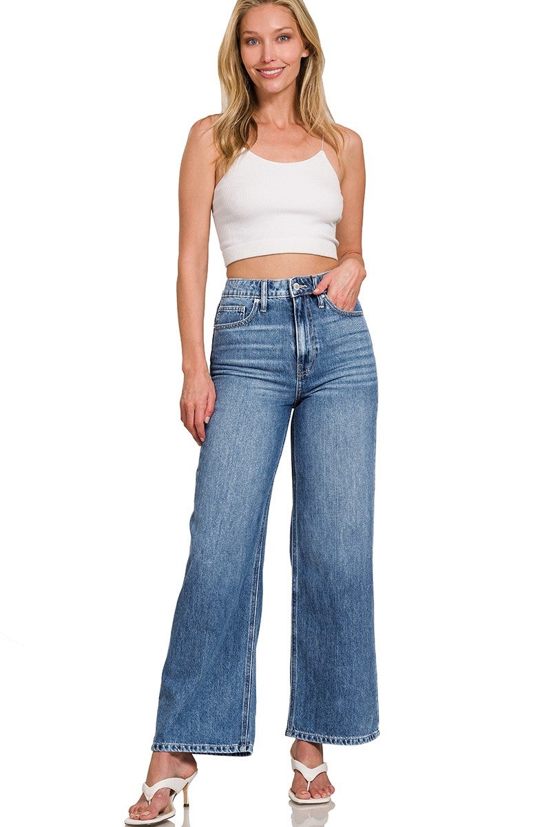 5648 Zenana High-Waist Wide Leg Straight Denim Pants $49.99